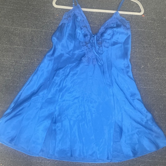 FREDERICK'S OF HOLLYWOOD BLUE DOUBLE SLIT OPEN FRONT BABYDOLL sz M/L - Picture 11 of 12